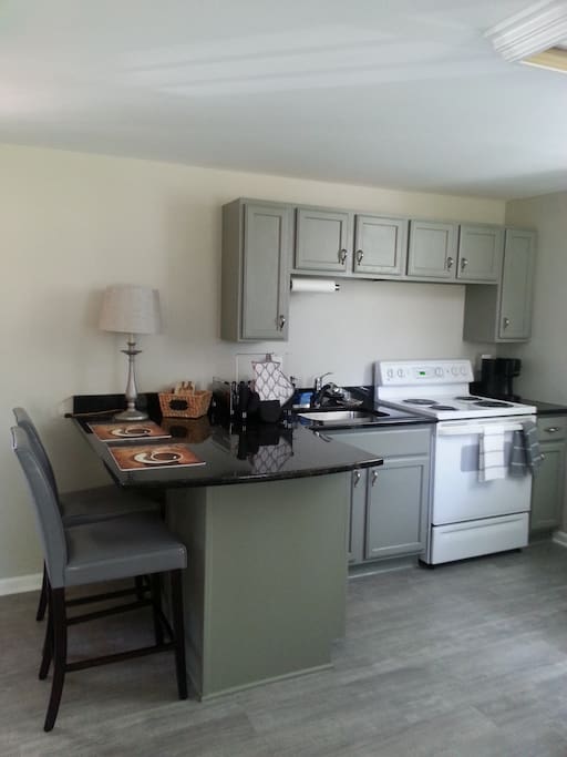 Fully stocked kitchen and breakfast bar