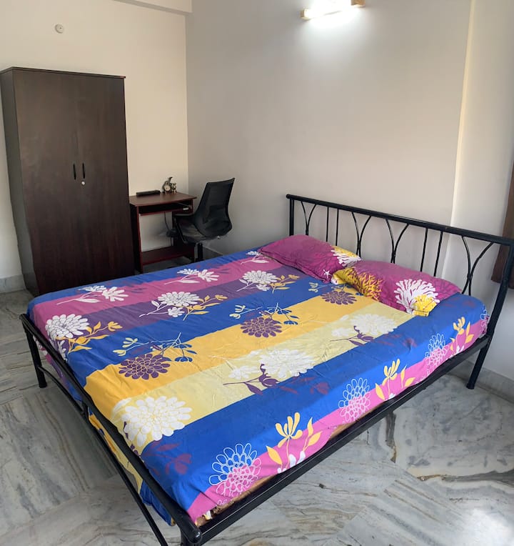 Bedroom 2 - Air Conditioner, Double Bed, Wardrobe, Study Table and chair, Ample light and air