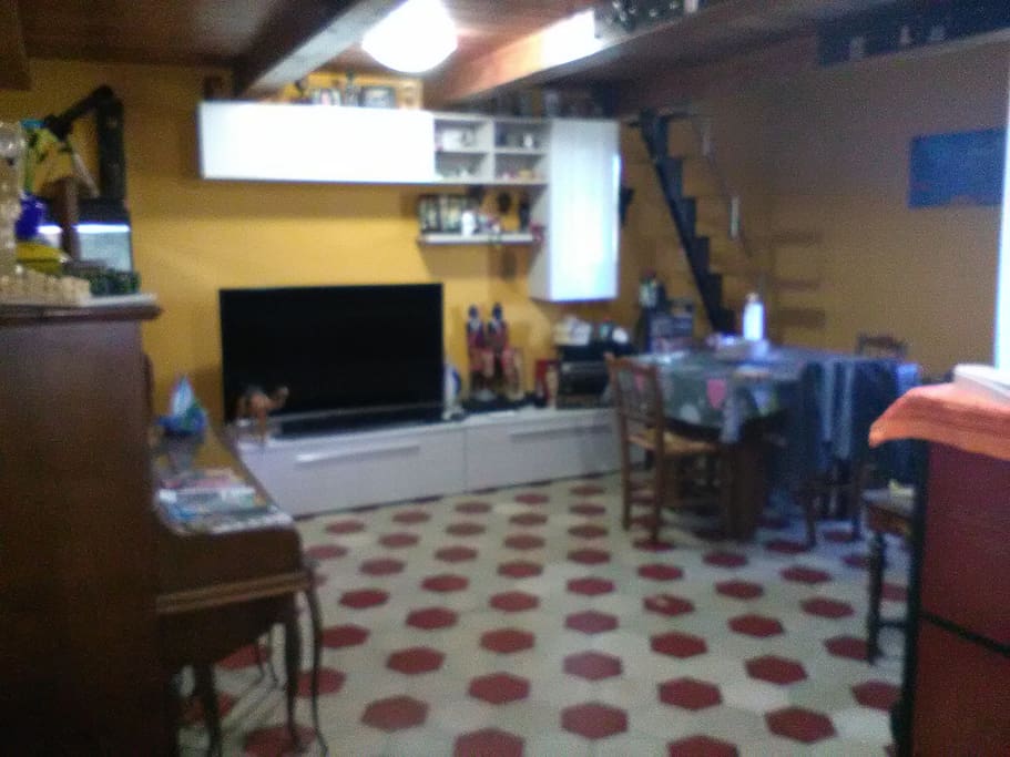 soggiorno con divano letto e tv a schermo piatto