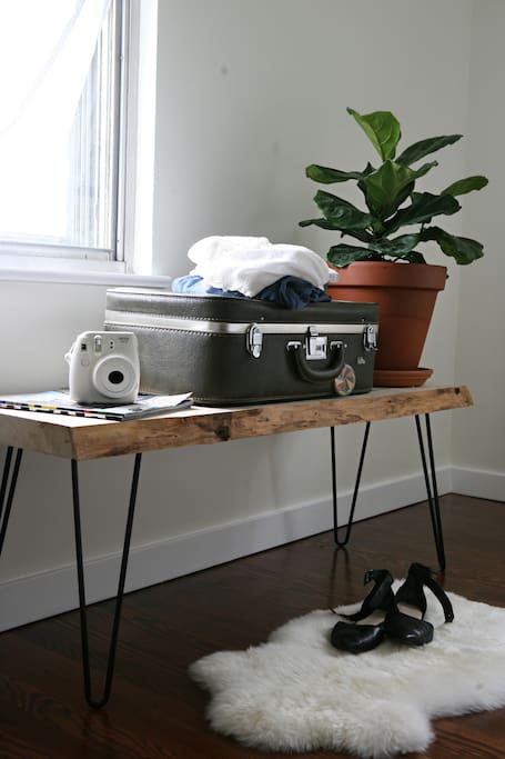 Use our live edge benches for your luggage