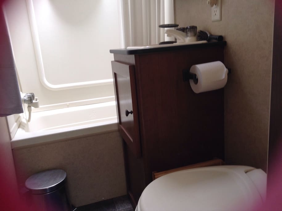 private Bathroom with shower & tub. Sink & toilet