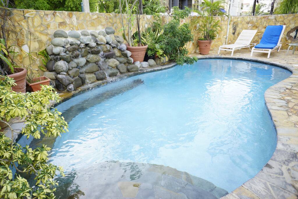 Pool with waterfall