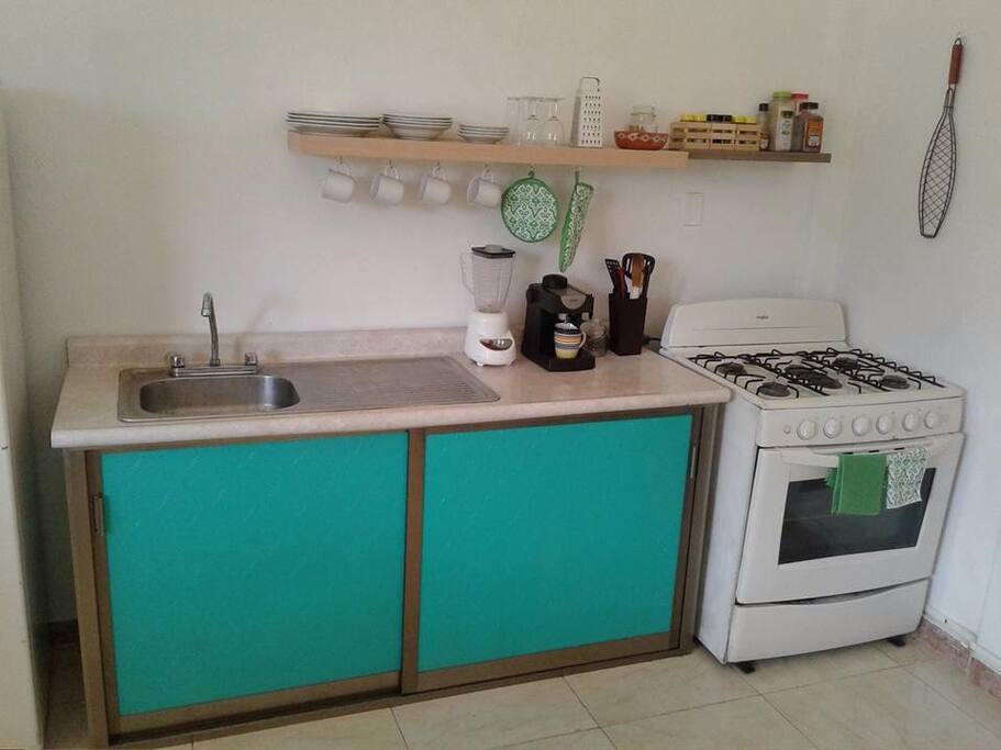 Fully furnished kitchen (full size refrigerator/freezer, stove, blender, expresso machine, dishes, utensils, etc.)