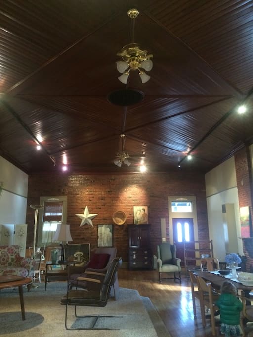 Gorgeous original wood paneled ceiling