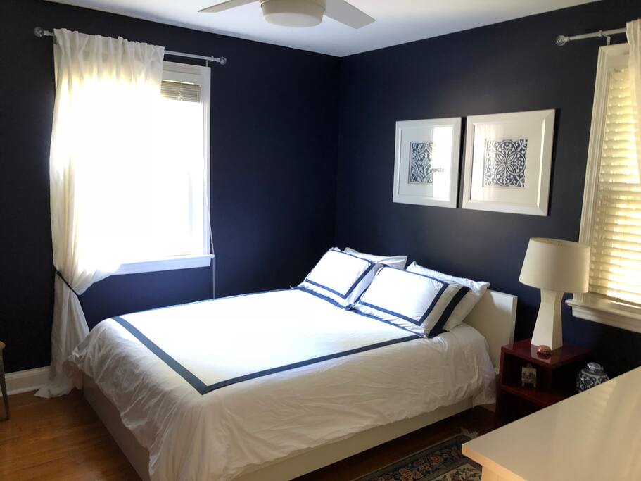 This will be your room on the ground floor with a queen bed - the house has central air