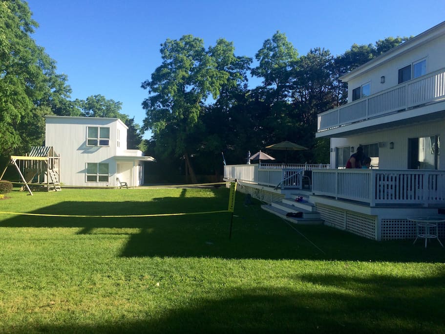 Watch the kids play badminton or on the swings from the deck