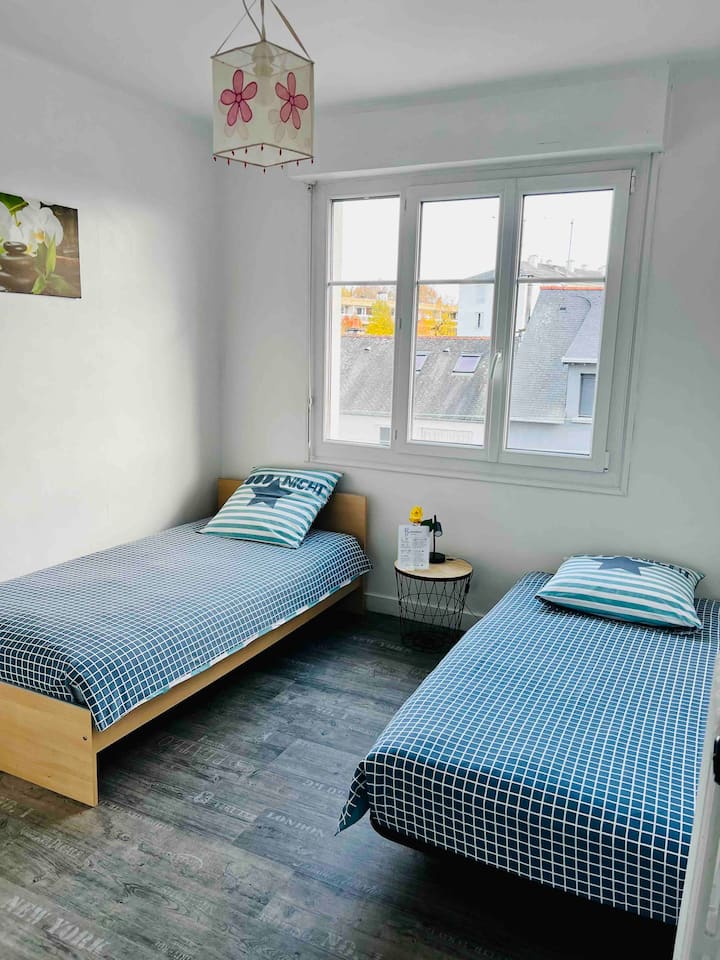 غرفة تضم سريرين فرديين 