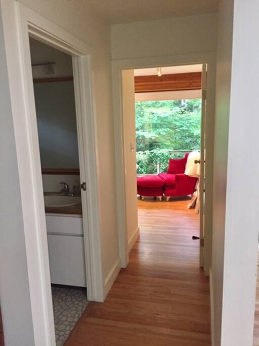 Entrance to guest bed & adjacent full bathroom