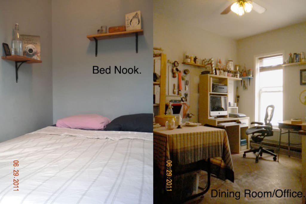 bed-nook, and dining room / studio / office.