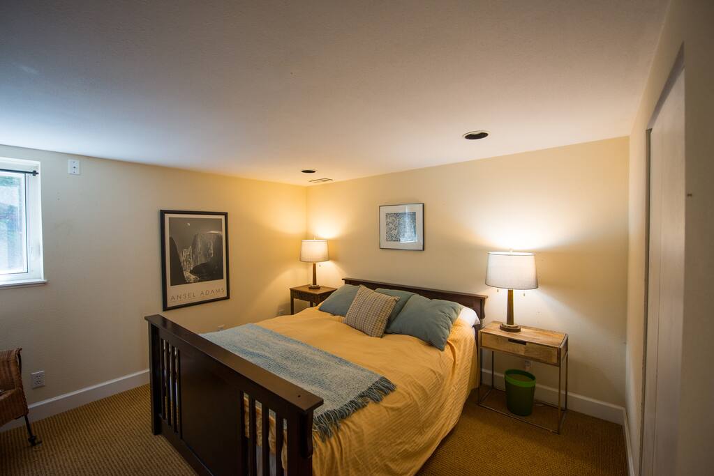Queen-size bed with full closet.
