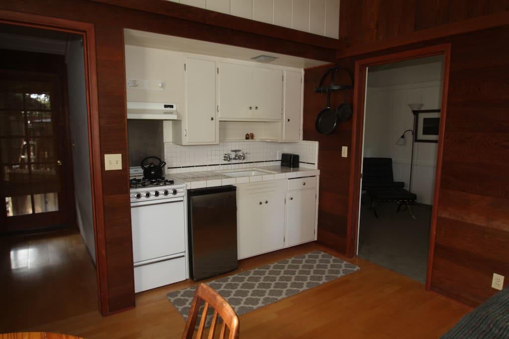Fully stocked kitchenette.