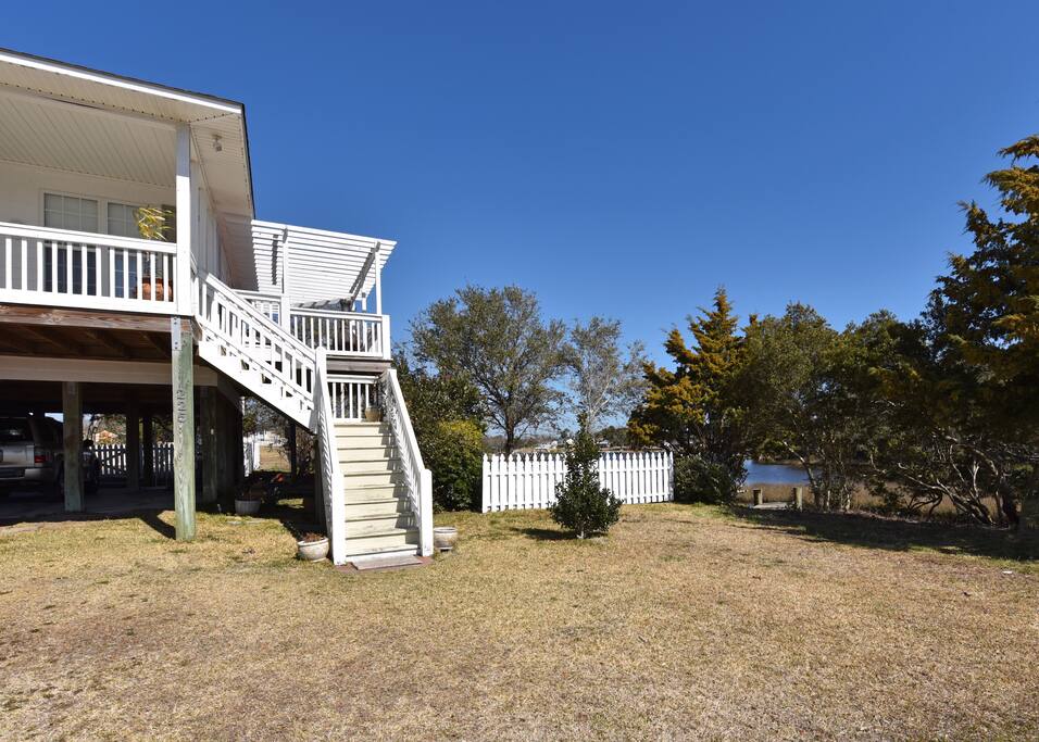 Up the stairs to your Deer Island getaway!