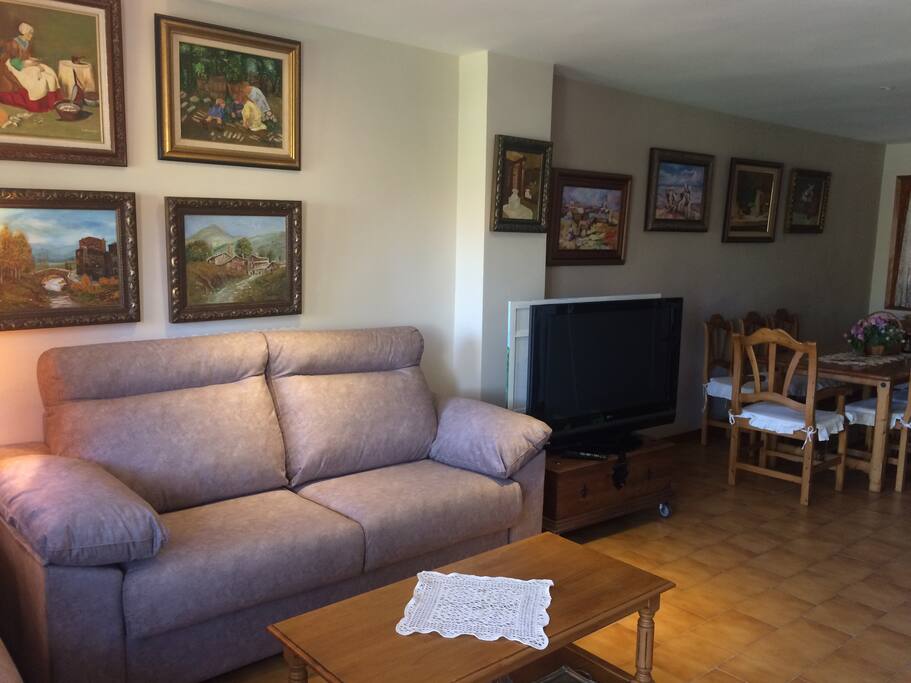 Zona salón con sofá cama y televisión 42" orientable