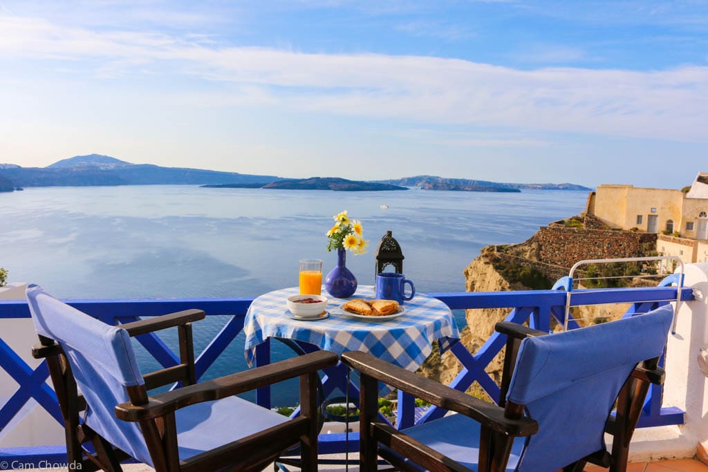 private balcony with breath taking caldera-volcano view