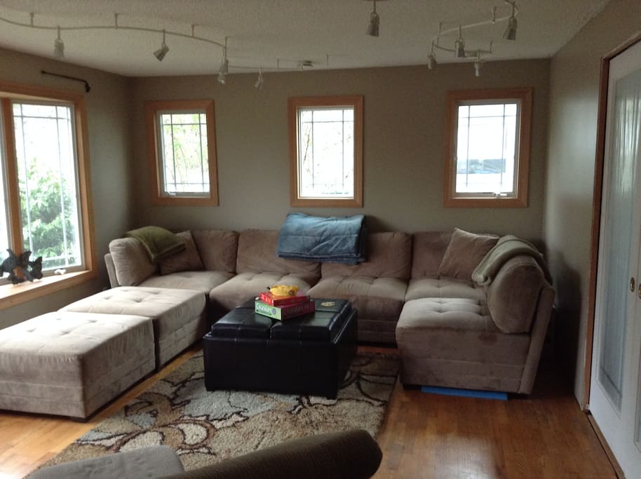 Comfortable, warm living room with space to relax; queen air bed and/or twin air beds fit in here