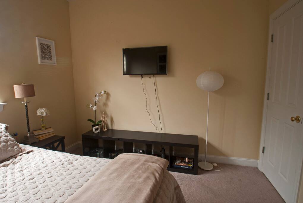 A TV connected to Roku with access to Netflix, as well as, other apps to stream music or get the local news channels. You're welcome to use the TV and apps as your own and log in to any accounts you might have!