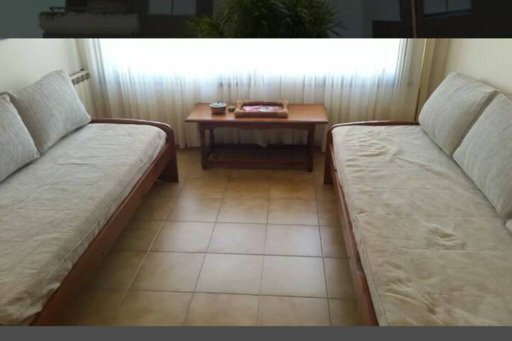 Living con dos sofas camas