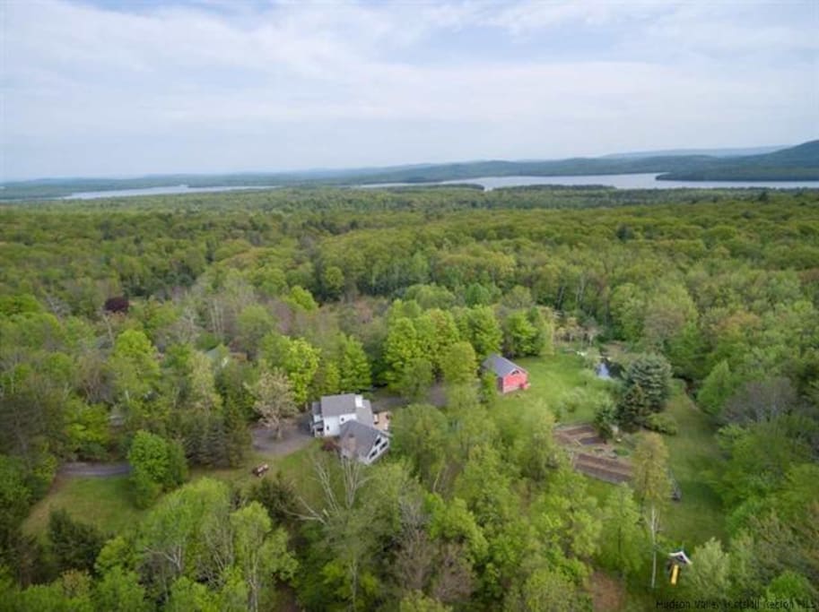 Bird's eye view of farm, forest and Ashokan recevoir