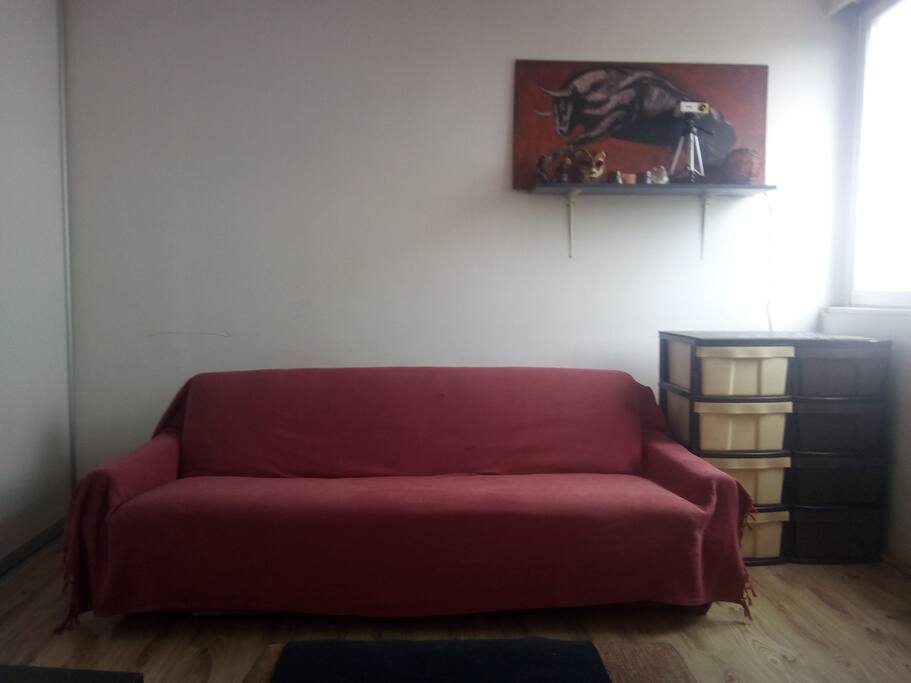 The sofa is folded