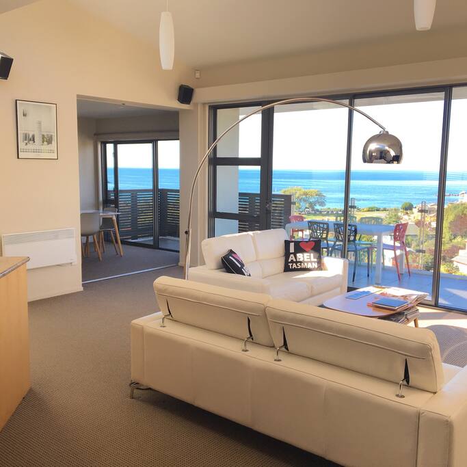 Incredible views. Also has 65 inch HD TV with bluray and surround sound. All trendy furniture