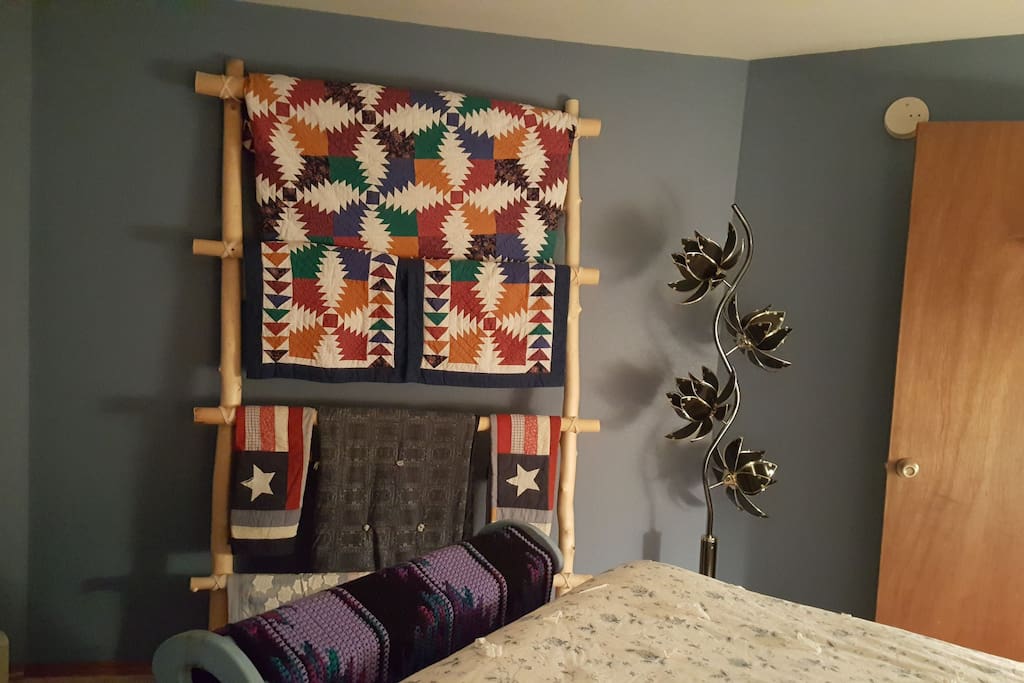Partial view of large bedroom space.