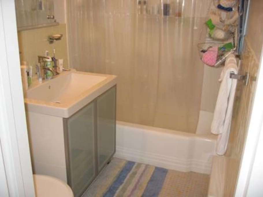 Updated bath with newly refinished bathtub