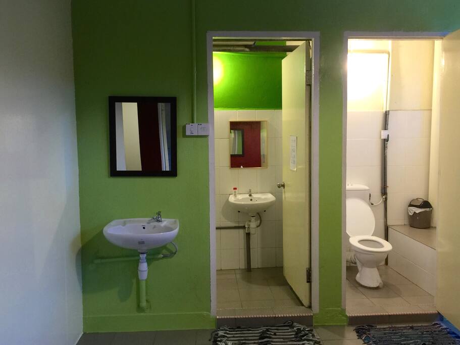Toilet and Hot shower.