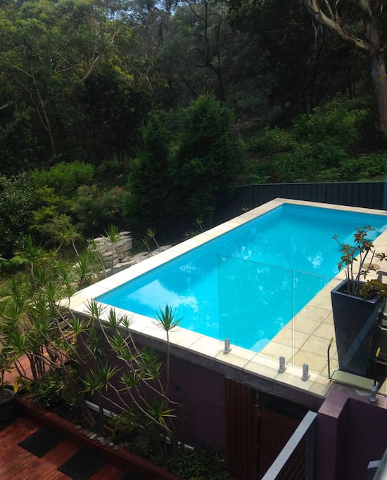 Your own heated pool looks onto bushland.
