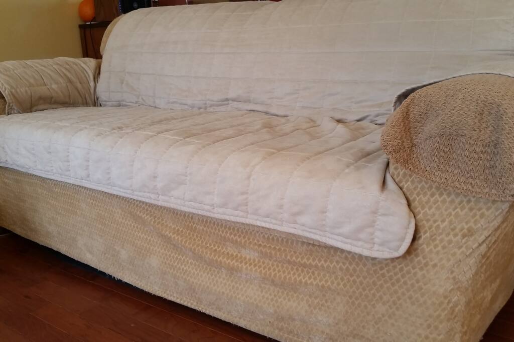 Couch pulls out into a full sized bed.