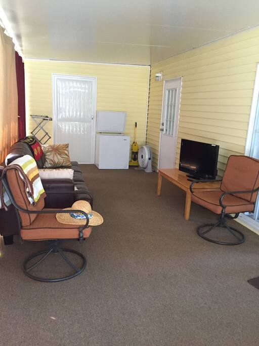 This is the lanai which has a queen size sofa bed.