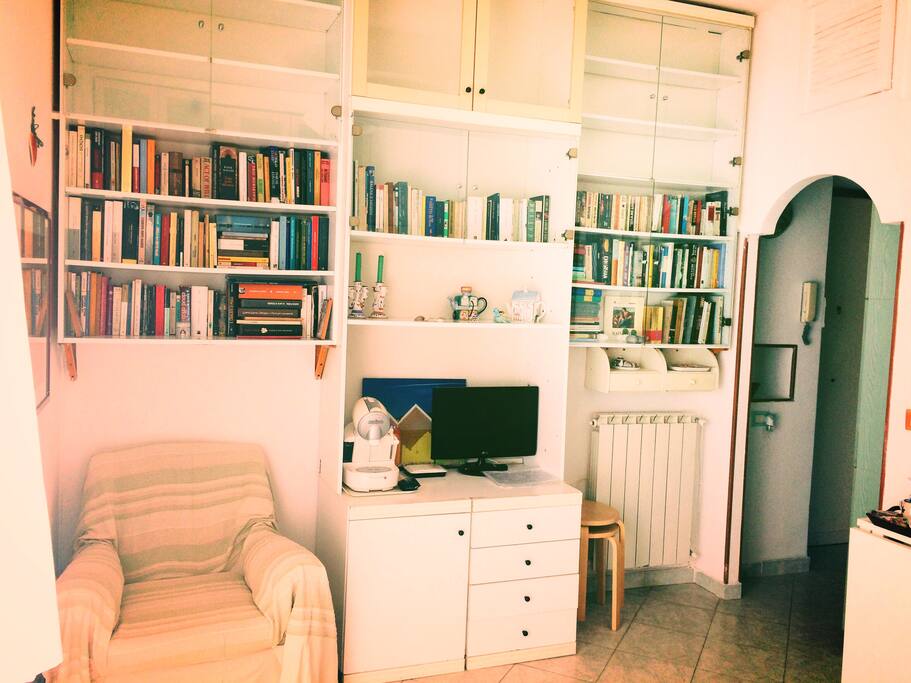 You can sit relaxing on the sofa and read all books of the library you prefer as well as watching TV or surfing the Internet