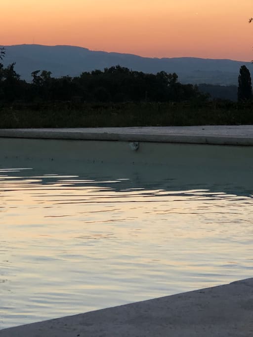 bain au coucher du soleil