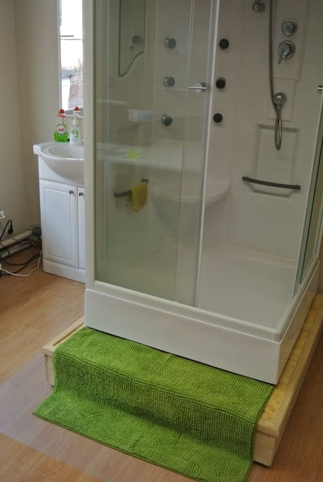 Gorgeous massage shower and a private sinkwith warm& cold water.