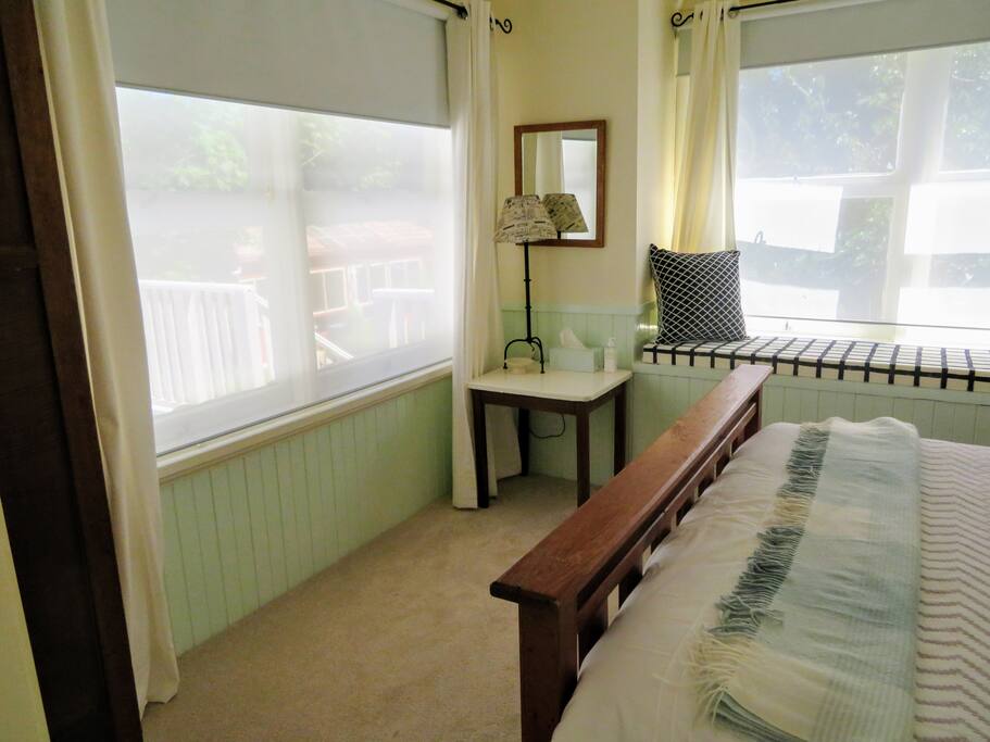 Sunlight pours into the bedroom, which has double blackout blinds for a restful night's sleep.