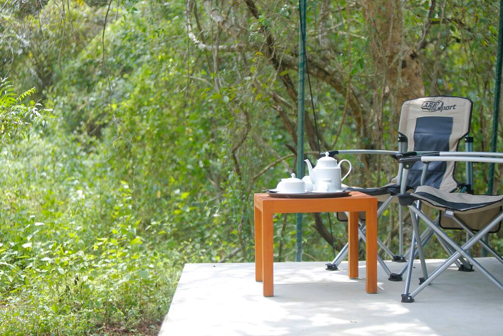 Sitting area outside tent
