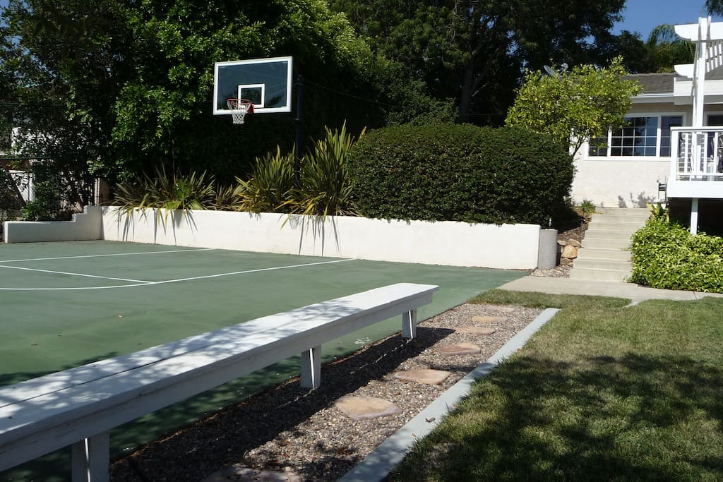 Basketball court in backyard