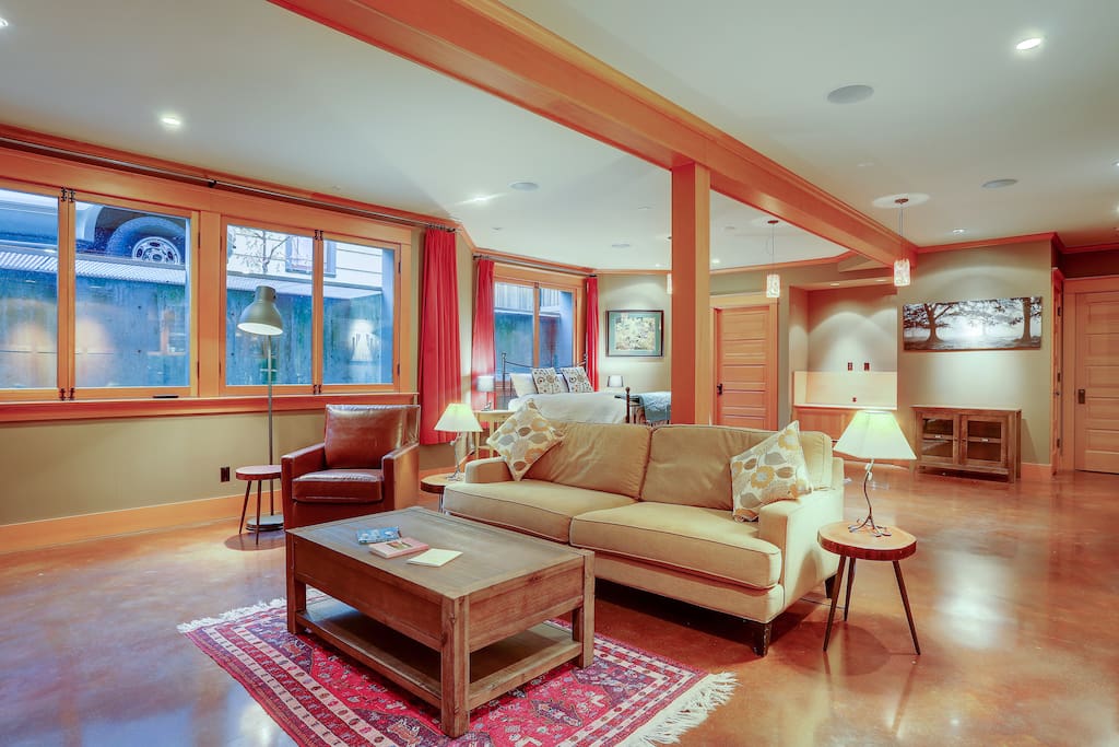 Large windows and radiant floors help keep a cozy warm space