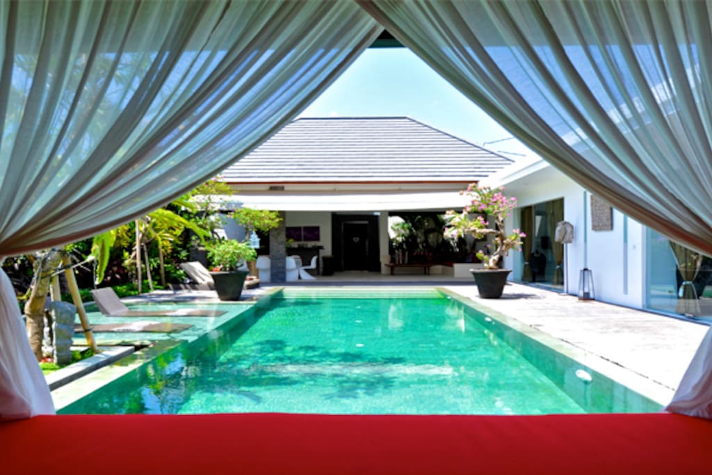 The pool view from the shady gazebo