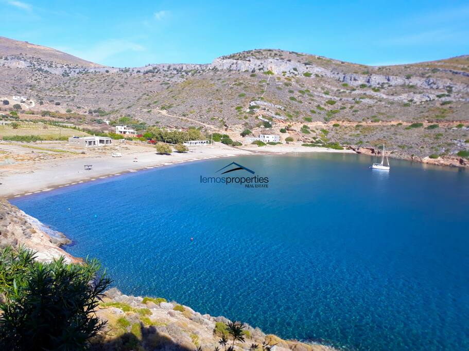 The view of the beach of Spathi from the villa