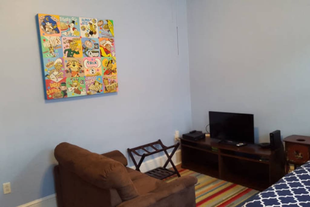 Small cozy living space, with new smart TV,