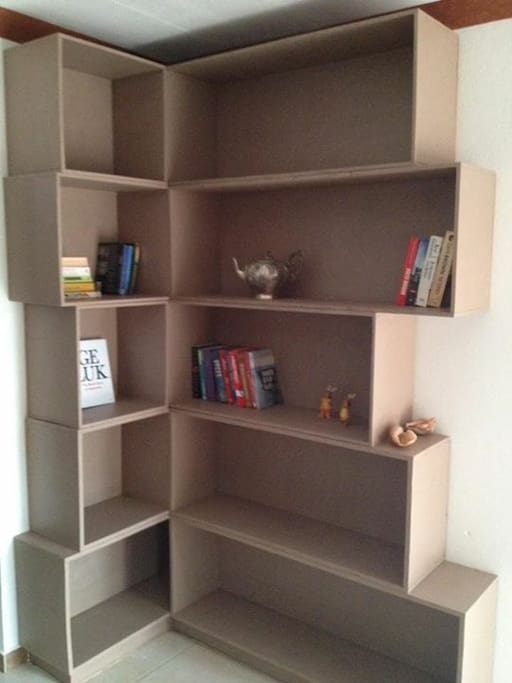 Our small library (more books are coming).