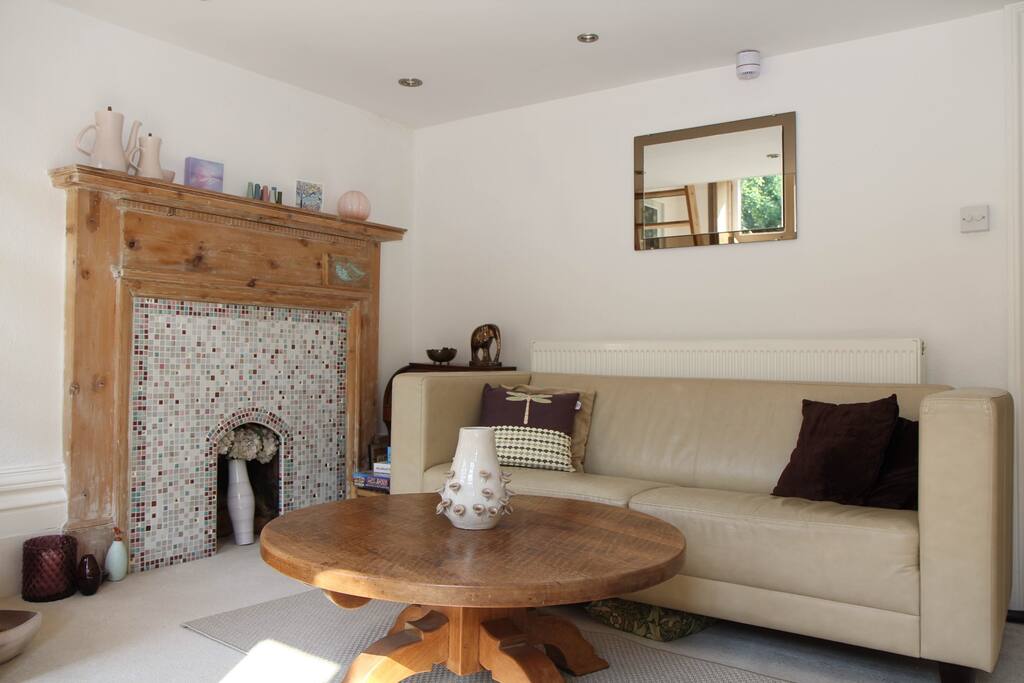 A bright, contemporary lounge area with a bohemian feel.