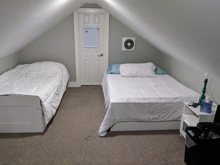 The Twin bed is the one on the left. This is a shared space.