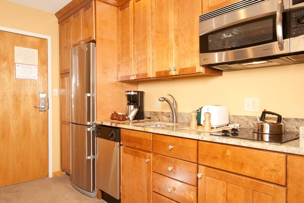 Cook simple meals in the kitchenette
