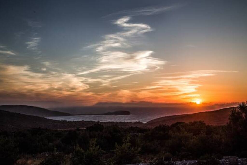 View to Tigani peninsula and Mezapo cape, sunset