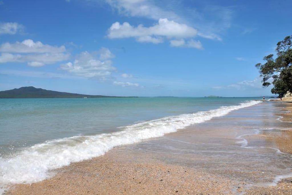 Takapuna Beach, boasting golden sand, overhanging Pohutakawa trees and surf at odd times, take the kayaks down the beach and have a blast!