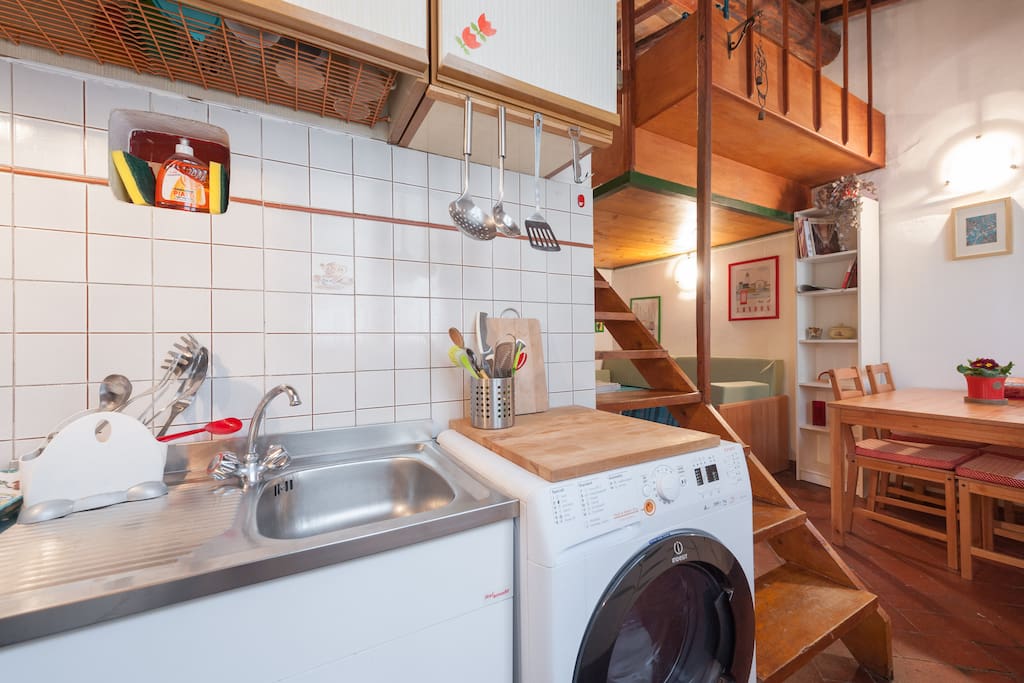 Kitchen with the washing machine (only for the guests who stays for more then 3 nights)