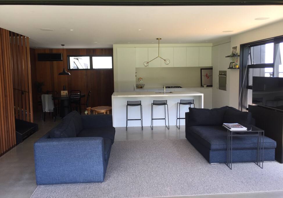 Living (opens onto covered deck, with opening roof)
