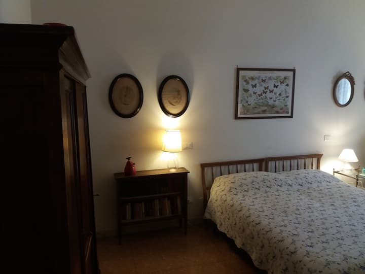 Detrás de la puerta de entrada y el armario cerrado para zapatos

2 pequeñas bibliotecas con libros de italiano, inglés y francés a disposición