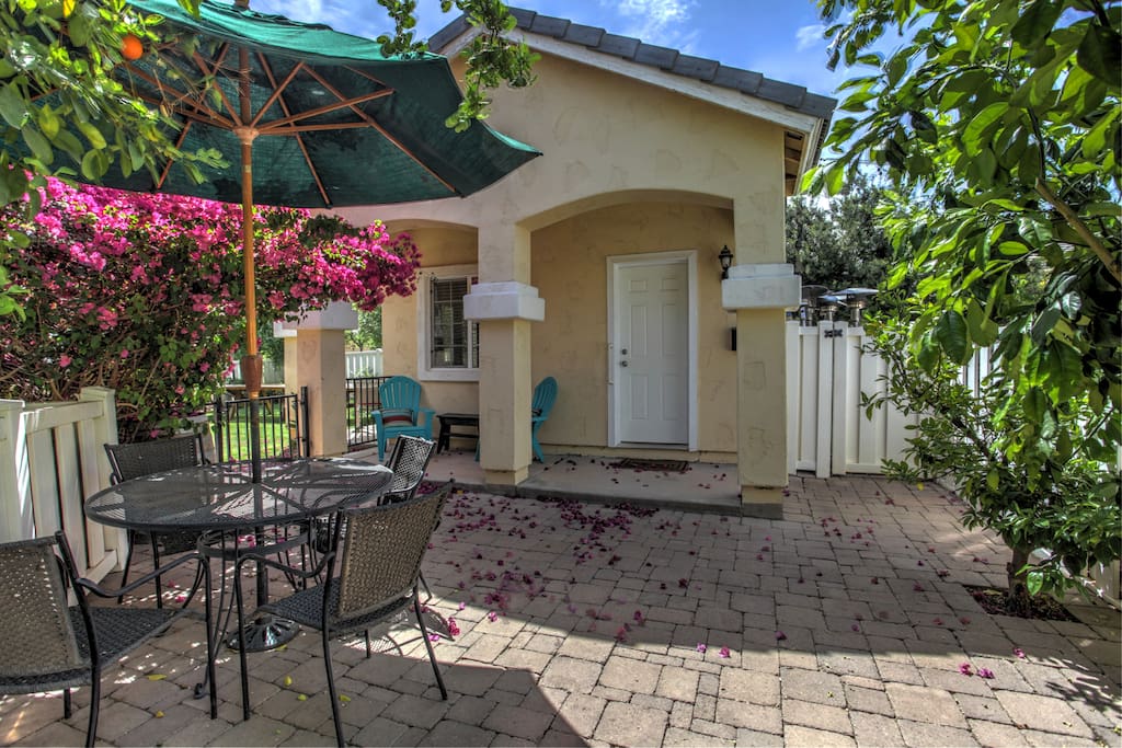 Wonderful guest cottage nestled in our lush backyard. Three patios throughout the yard to sit and relax.